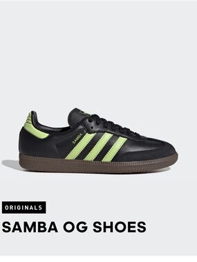 *EXCLUSIVE * adidas Samba OG Women's Sneakers - Black with Neon Lime Stripes